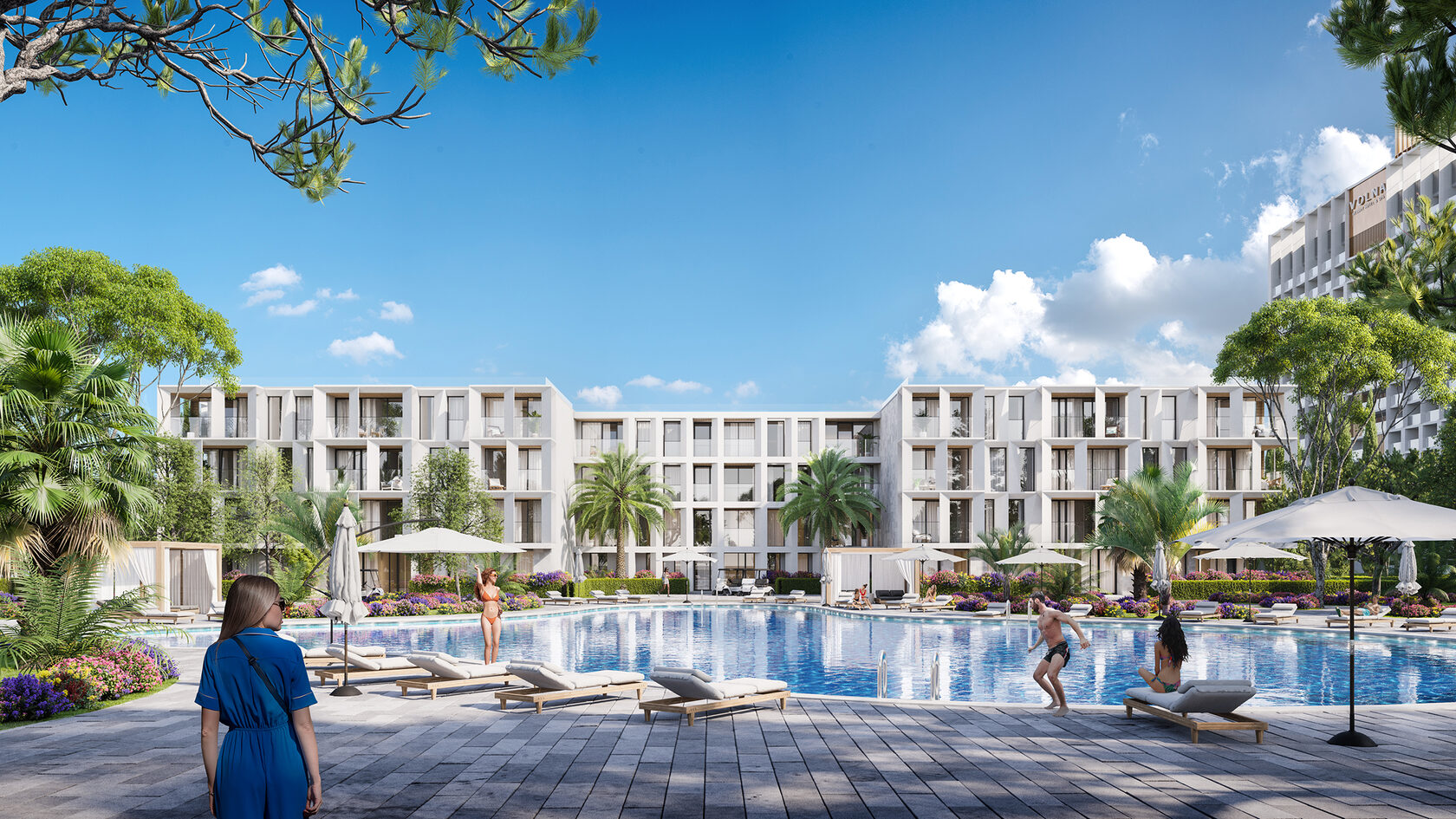 VOLNA Residence Sochi — главный бассейн и фасады курорта