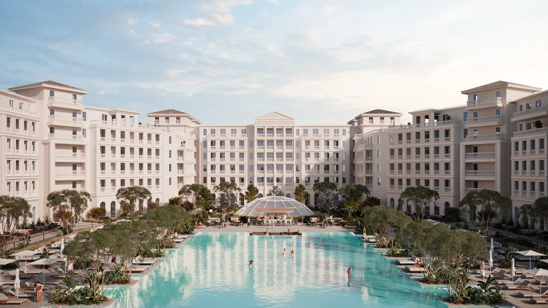 НИКОЛАЙ I — Grand Pool, оба крыла комплекса и стеклянный купол SPA, Анапа